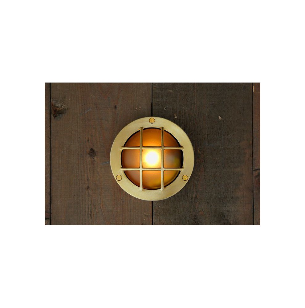Small brass wall light porthole shape 140mm