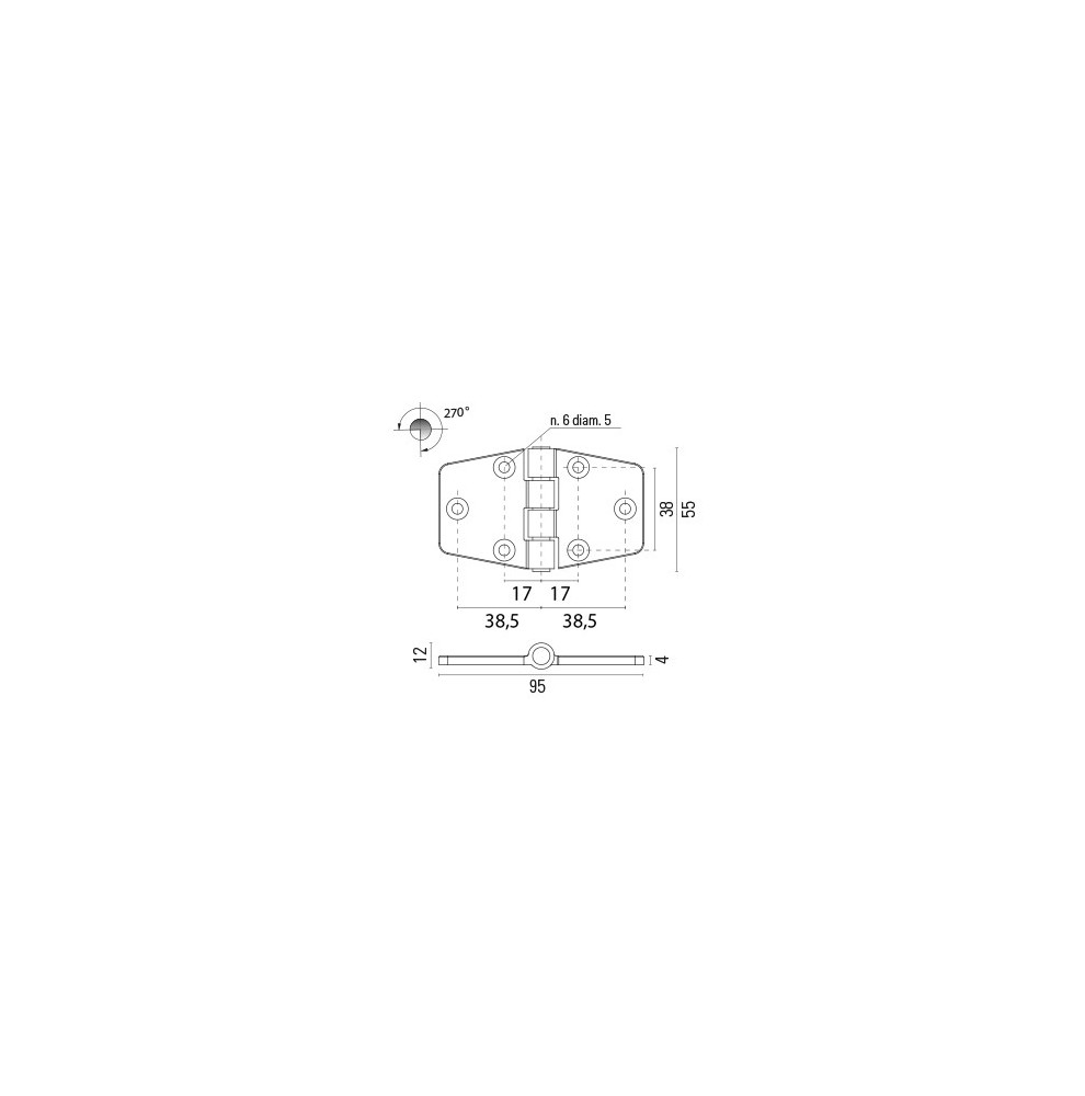 Brass chromed locker hinge 95x55x4mm