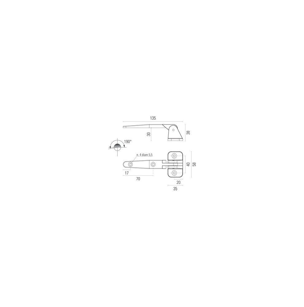 Brass chromed hatch hinge crank 40mm