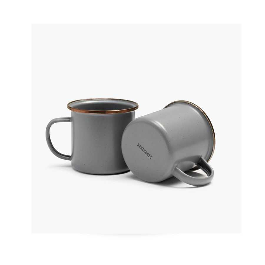 2 dark gray speckled enamel coffee cups