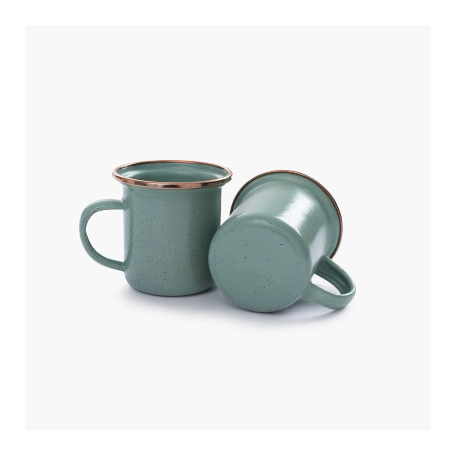 2 aqua green speckled enamel espresso cups