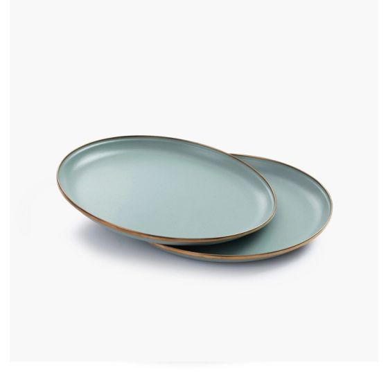 28cm aqua green enamel plates with bronze rim