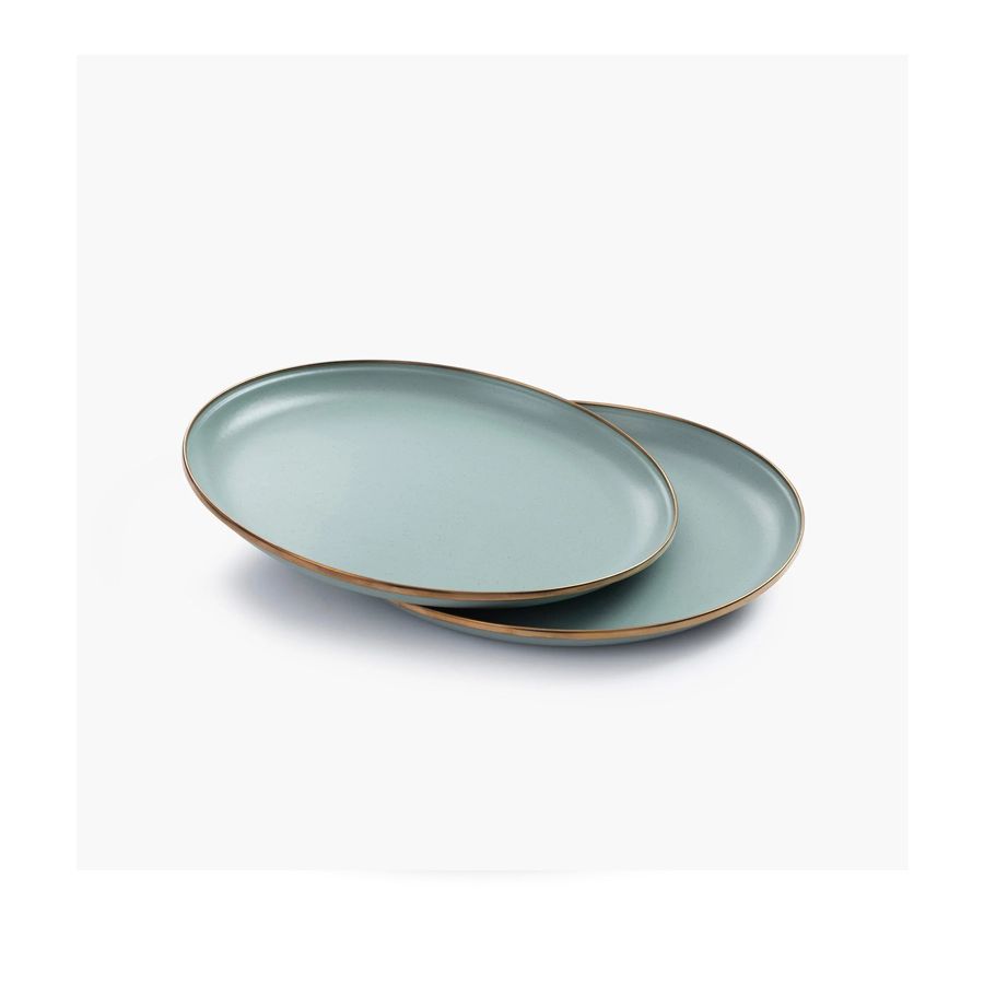 28cm aqua green enamel plates with bronze rim