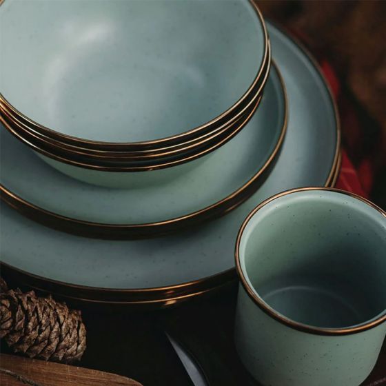 28cm aqua green enamel plates with bronze rim