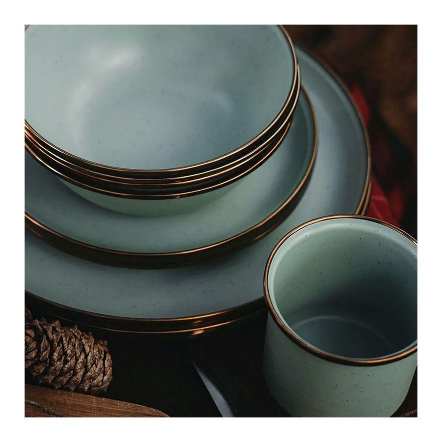 2 aqua green enamel dinner or dessert plates