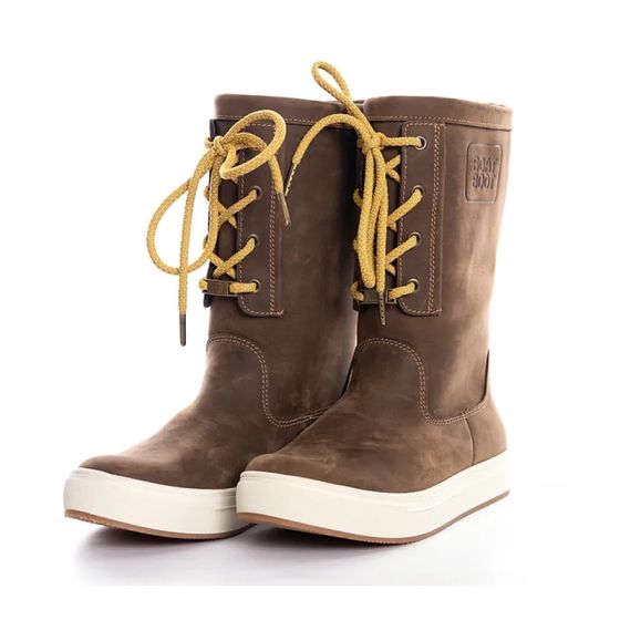 Brown waterproof lace-up high boat boots