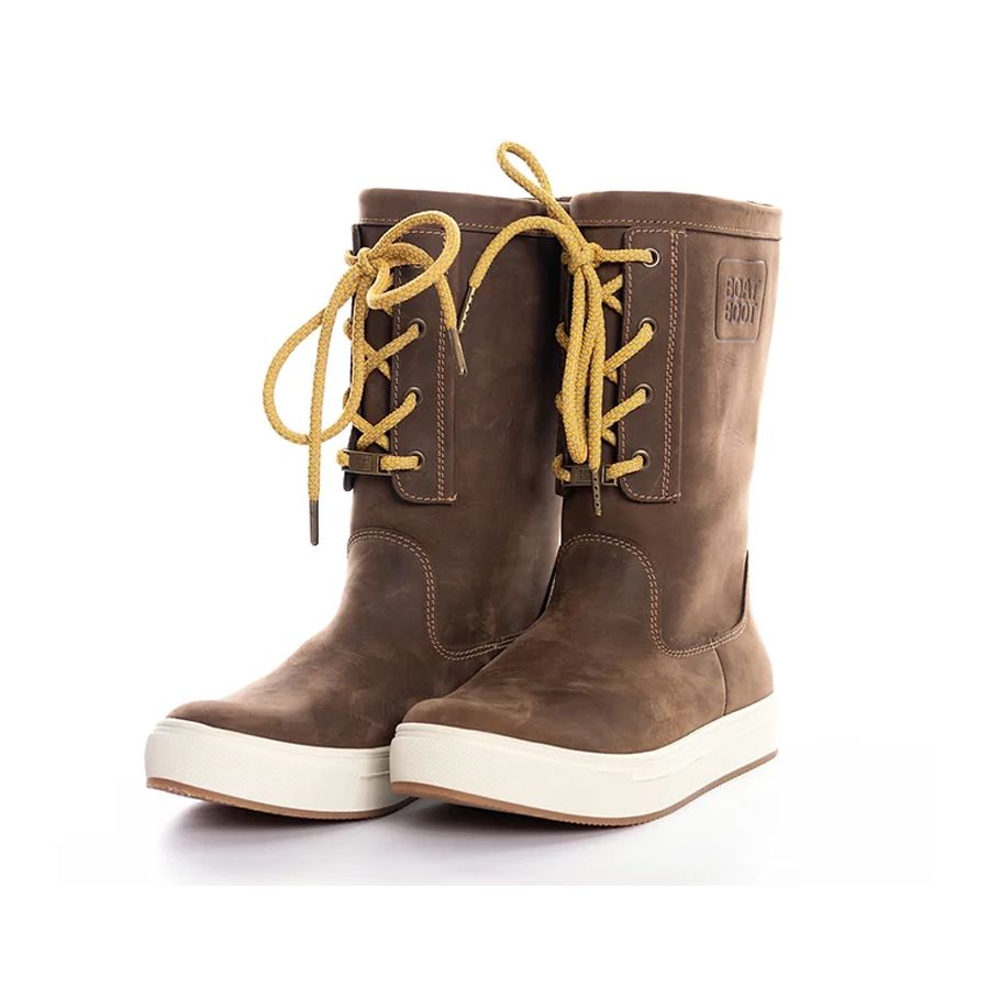 Brown waterproof lace-up high boat boots