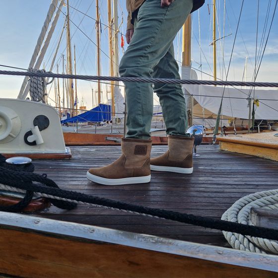 Bottes de bateau basse marron cuir et toile