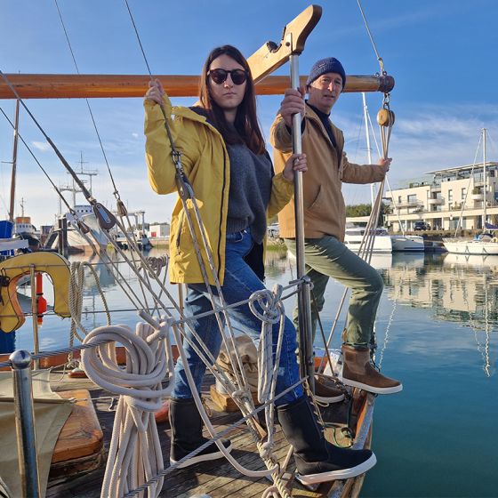 Stivali da vela alti in pelle e tela marrone