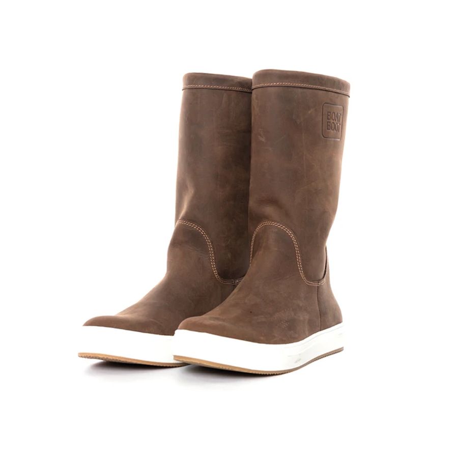 Brown leather high-cut sailing boots