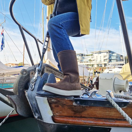 Brown leather high-cut sailing boots