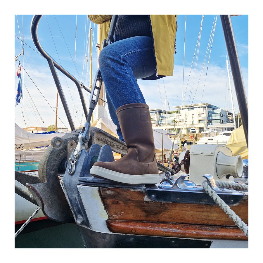 Brown leather high-cut sailing boots