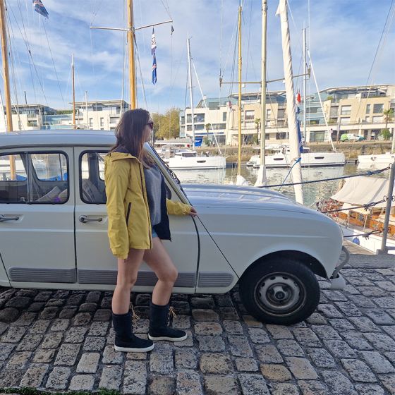 Tall navy blue leather sailing boots with laces