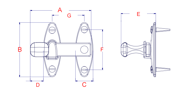 plan loqueteau type loquet à battant en laiton massif